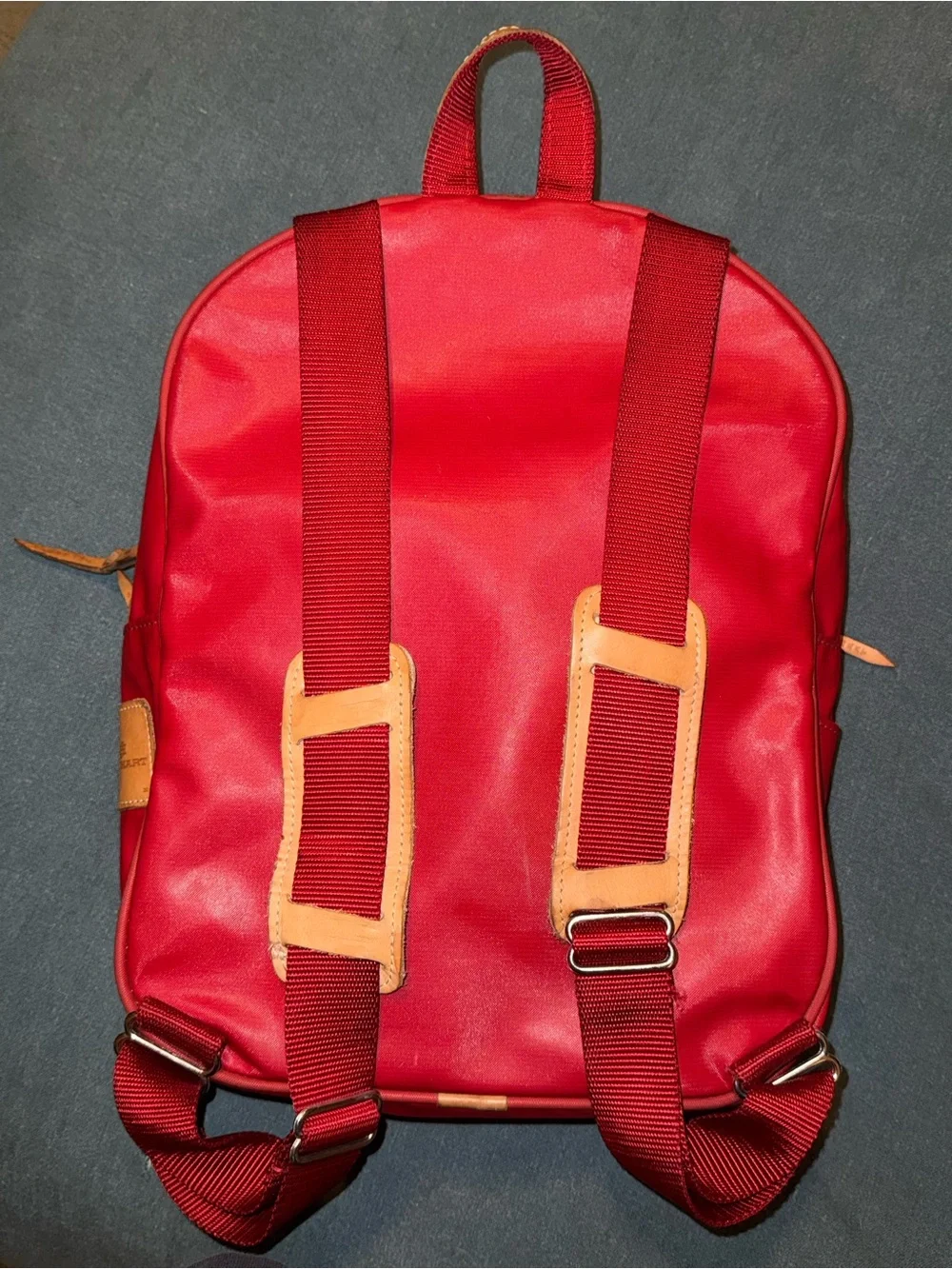 USED JON HART Red Nylon Backpack with Tan Leather Trim